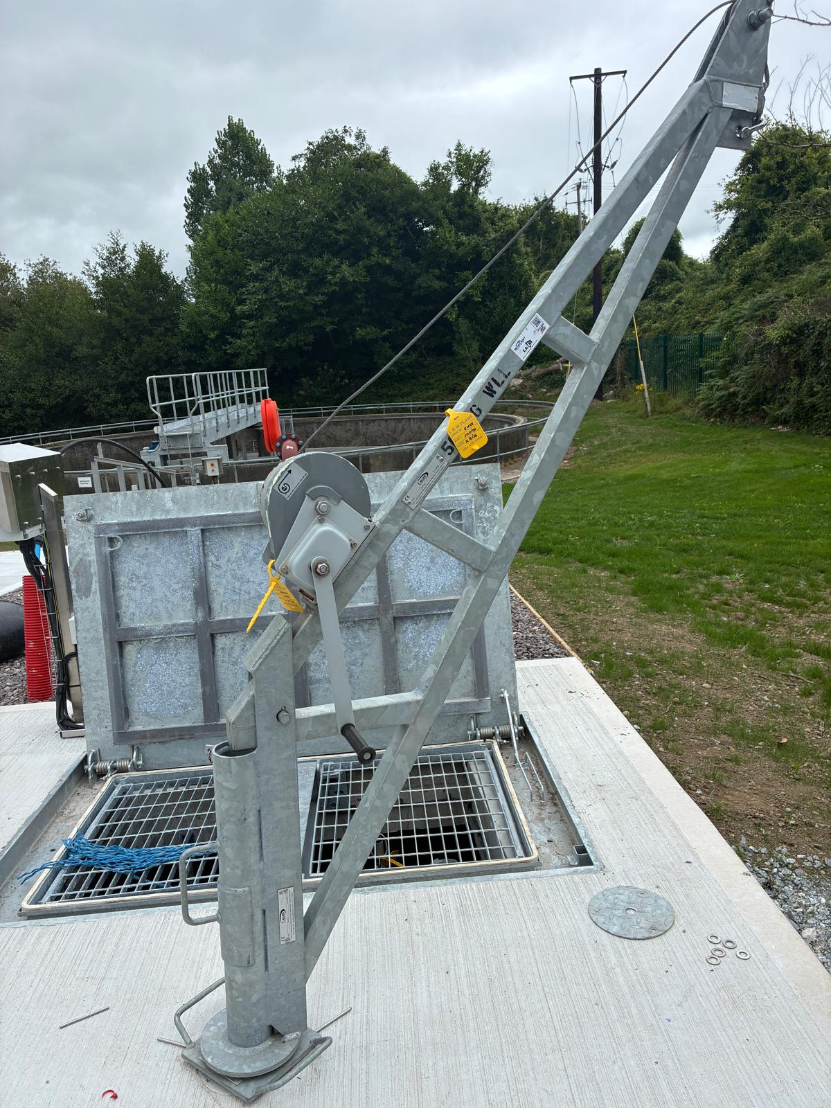 Galvanised davit crane with winch and wire rope inspected and tagged during a GA1 inspection