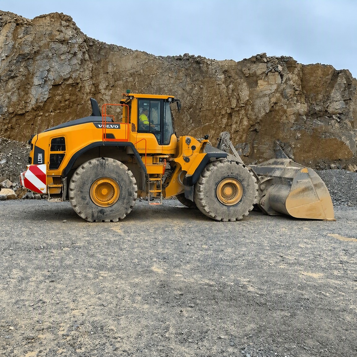 Volvo wheel loader in a quarry during a GA1 plant inspection and brake test