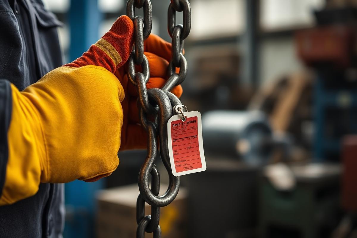 GA1 inspection of a lifting chain and shackle with certification tag